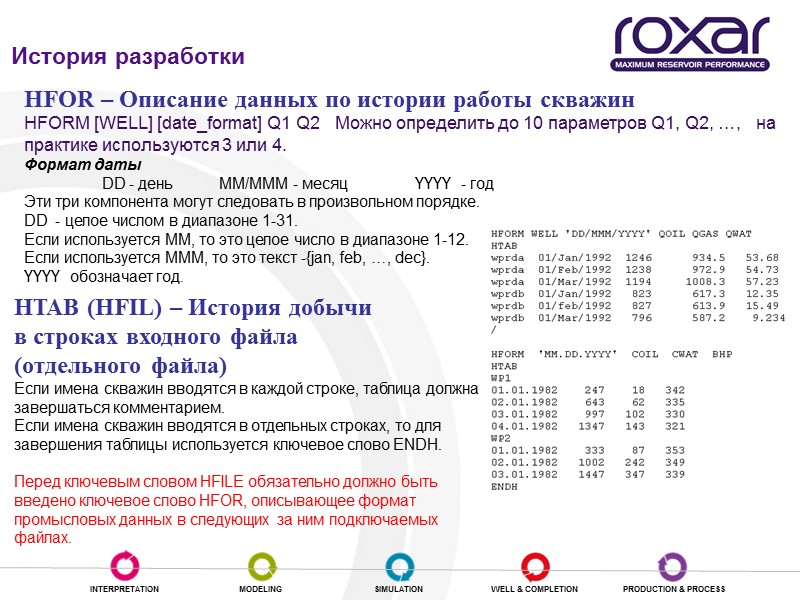 HFOR – Описание данных по истории работы скважин HFORM [WELL] [date_format] Q1 Q2 